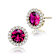 Ruby Color CZ Halo Stud Earrings In 14K Gold Over Sterling Silver