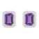 7x5mm Emerald Cut Amethyst 1/5 ctw Diamond Rhodium Over Sterling Silver
Halo Stud Earrings