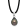 Rhodium Over Sterling Silver Tahitian Pearl 18 Inch Black Silicone Necklace