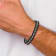 Black Leather and Stainless Steel Polished Flower Link 8.25-inch Bracelet