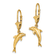 14k Yellow Gold 3D Mini Dolphin Jumping Dangle Earrings