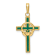 14K Yellow Gold Green Enamel Claddagh Cross Pendant