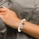 Stainless Steel Antiqued and Polished Butterfly White Jade Stretch Bracelet