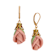 Gold Tone Pink Porcelain Rose Bud Leverback Earrings