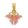 14k Yellow Gold Textured Pink Enamel Mini Butterfly Charm