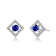 Sapphire Color CZ Halo Stud Earrings In Rhodium Over Brass
