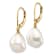 14K Yellow Gold 10x12mm White Keshi Freshwater Cultured Pearl Leverback Earrings