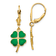 14k Yellow Gold Green Enameled Clover Dangle Earrings