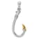 Rhodium Over Sterling Silver 3D Fish Hook with 14k Yellow Gold Accent Pendant