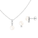 6-7mm Button White Freshwater Pearl and CZ Rhodium Over Sterling Earring
and Pendant W/Chain Set