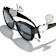 Chanel Black Cat Eye with Silver Tone Heart Detail Frame / Gray Lenses Sunglasses