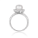 Freshwater Pearl and Moissanite Rhodium Over Sterling Silver Halo Flower
Design Ring