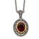 Sterling Silver Antiqued with 14K Accent Garnet Oval Necklace