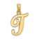 14k Yellow Gold Script Letter T Initial Pendant