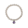 Freshwater Pearl And Purple CZ Charm Stretch Bracelet In Sterling Silver