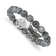 Stainless Steel Antiqued and Polished Dragonfly Grey Dyed Jade Bracelet