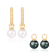 White and Black Cultured Akoya Pearl 14k Yellow Gold Earrings 7-7.5mm