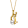 Initial T CZ And Pearl Simulant Pendant Necklace In 14K Gold Over Brass