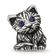 Sterling Silver Antiqued Cat with Blue Crystals Bead