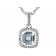 Aquamarine And White Topaz Halo Pendant Necklace In Sterling Silver