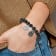 Stainless Steel Antiqued and Polished Owl Black Jade Stretch Bracelet