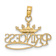 14k Two-tone Gold  Polished and Textured Princess with Crown Pendant