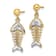 14K Two-tone Gold Fishbone Dangle Earrings