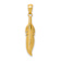 14k Yellow Gold Polished and Textured Feather Pendant