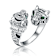 Emerald Color CZ Panther Bypass Ring In White Rhodium Over Brass
