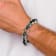 Stainless Steel Antiqued and Polished Dragon Head Black Leather Bracelet