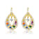 Multi-Color CZ Pear Shape Drop Earrings In 14K Gold Over Sterling Silver