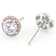 Pink and White CZ Halo Stud Earrings In Rose Gold and Sterling Silver