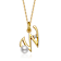 Initial W Pear Shape CZ And Pearl Pendant Necklace In 14K Gold Over Brass