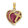 14K Yellow Gold with Purple Enamel Cross Heart Charm Pendant