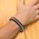 Black Leather and Stainless Steel Brushed 8.5-inch Bracelet