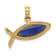 14k Yellow Gold Horizontal Blue Enameled Ichthus Charm