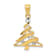 14K Yellow Gold with Rhodium Over 14K Gold Christmas Tree Pendant