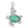 Rhodium Over Sterling Silver Green Inlay Lab Created Opal Turtle Pendant
