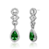 Emerald Color CZ Halo Drop Earrings In Sterling Silver