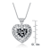 Black And White CZ Heart Pendant Necklace In Sterling Silver
