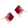 Ruby Color CZ Princess-Cut Stud Earrings In 18K Rose Gold Over Sterling Silver