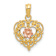 14K Two-tone Gold  Polished and Textured Flower in Fancy Border Heart Pendant