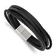 Black Leather and Stainless Steel Brushed Multi Strand 8-inch Bracelet
