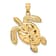 14k Yellow Gold Textured 3D Green Enameled Sea Turtle Pendant