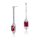 Ruby Color CZ Square Drop Earrings In Sterling Silver