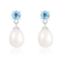 White Freshwater Pearl And Blue Topaz Dangle Earrings In Sterling Silver
