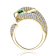 Emerald Color CZ Panther Head Open Design Ring In 14K Gold Over Brass