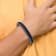 Black and Blue Faux Leather and Stainless Steel Polished 8.25-inch Bracelet