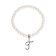 White Faux Pearl Bead Initial Charm Stretch Bracelet