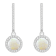 6mm Round Opal 1/3 ctw Diamond Rhodium Over Sterling Silver Halo Dangle Earrings